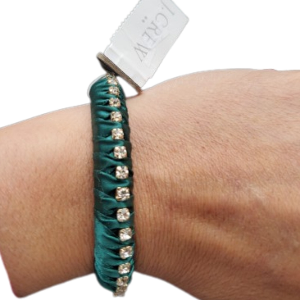 J.Crew ribbon Wrapped crystal cuff bracelet, s/m, green - Picture 4 of 5